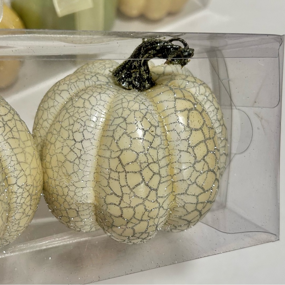 Foam Pumpkin Fall Decor Crackle Effect Green White Yellow 2 Sets of 3 New - Picture 4 of 5